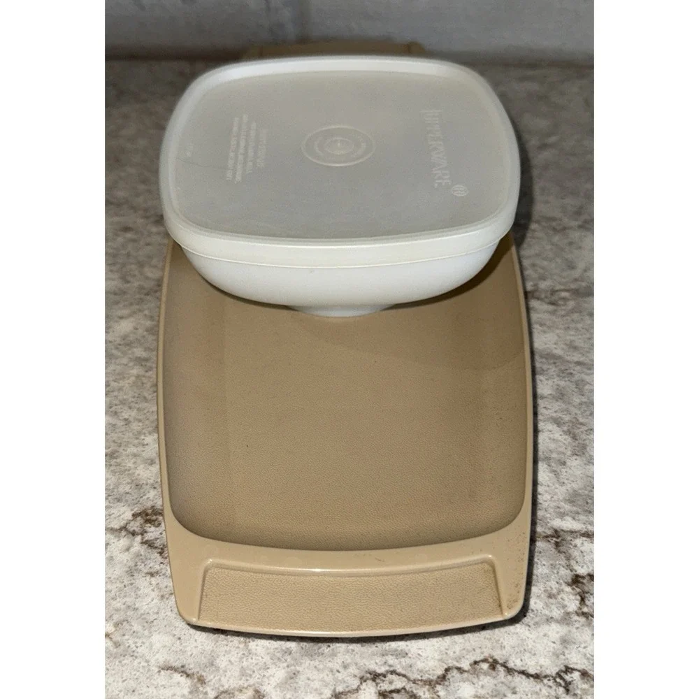 Tupperware Serve-ette Tray Bowl Lid seal dish beige brown Dip Vegetable 771-1